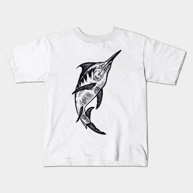 Marlin fish Kids T-Shirt by Adorline